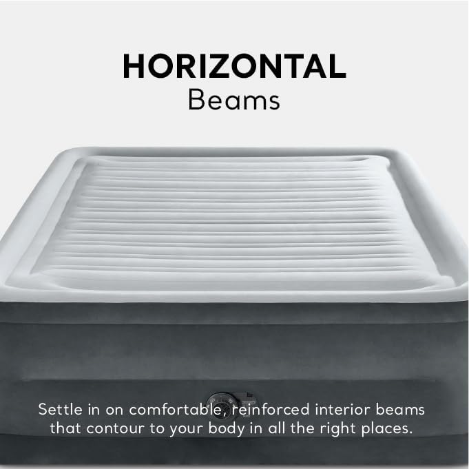 Intex 64417ED 22in Queen Dura-Beam Comfort Plush High-Rise Inflatable Air Mattress with Built in Pump for Travel and Camping, 600lb Weight Capacity