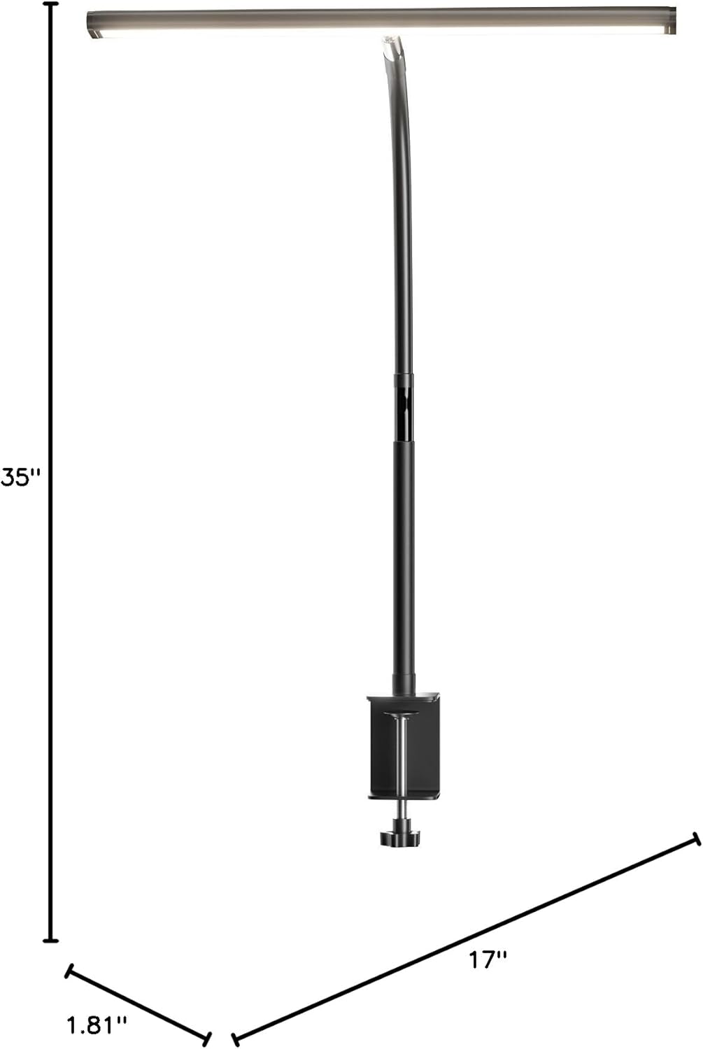 Airlonv LED Desk Lamp for Office Home, Eye-Caring Desk Light with Stepless Dimming Adjustable Flexible Gooseneck, 10W USB Adapter Desk Lamp with Clamp for Reading, Study, Workbench (Black)