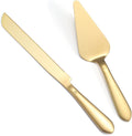 Eisinly Cake Cutting Set for Wedding, Elegant Cake Knife and Server Set with Thickened Stainless Steel Rounded Edges, Cake Cutter Pie Spatula for Birthday Anniversary, 2 Pcs, Gold
