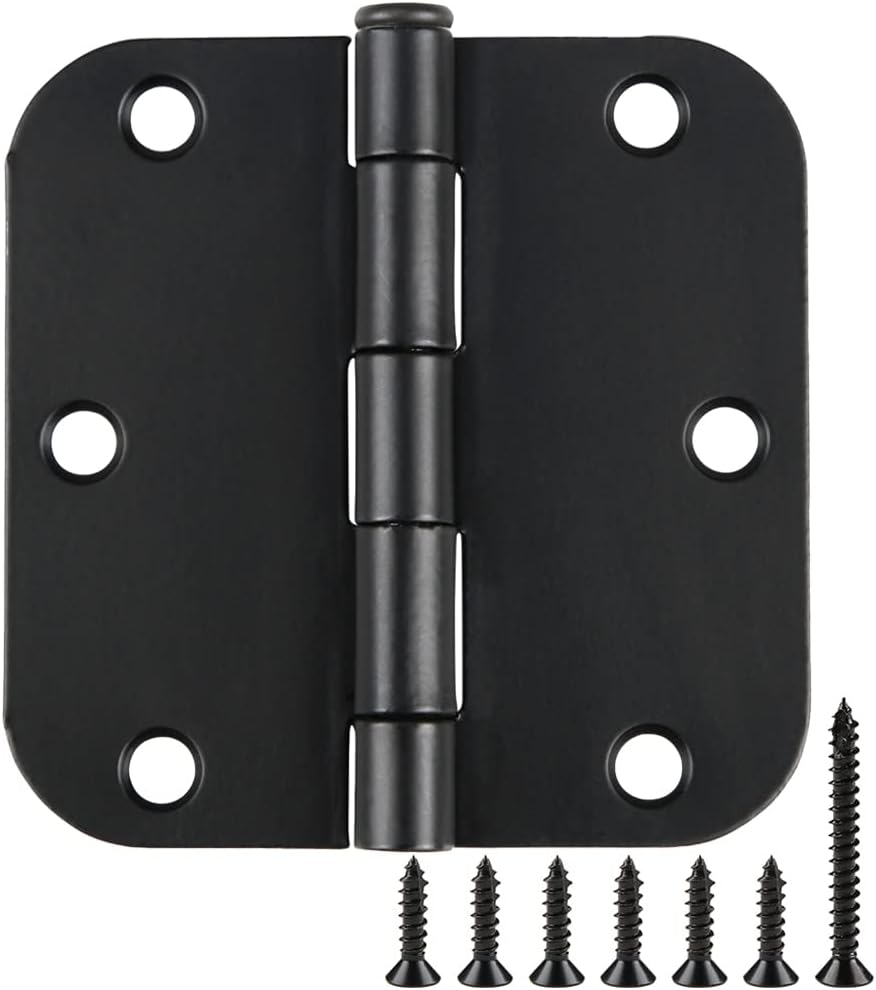 30 Pack Rounded Matte Black Door Hinges 3.5 Inch 5/8" Radius Interior 3 1/2" Flat Iron Bifold Residential Standard Bedroom Indoor for Doors 3 ½"Hardware Control H