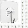 Jwxstore 24 Pack Self Adhesive Hooks Heavy Duty - 33lb Max, Transparent, Waterproof, Sticky Wall Hooks for Keys, Bathroom, Shower, Outdoor, Kitchen, Door, Home Improvement, Utility Hooks