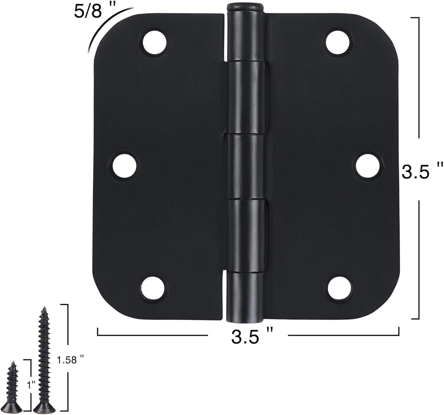 30 Pack Rounded Matte Black Door Hinges 3.5 Inch 5/8" Radius Interior 3 1/2" Flat Iron Bifold Residential Standard Bedroom Indoor for Doors 3 ½"Hardware Control H