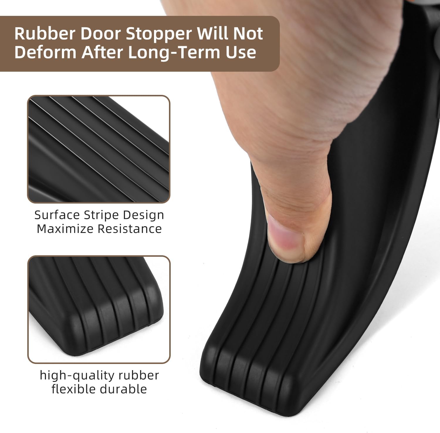 JZWBLILY Door Stoppers for Bottom of Door on Floor, Premium Rubber Door Stopper Wedge, Floor Sturdy Stackable Door Stops for Carpet Heavy Duty Door, Door Gaps (Black, 2 Pack)