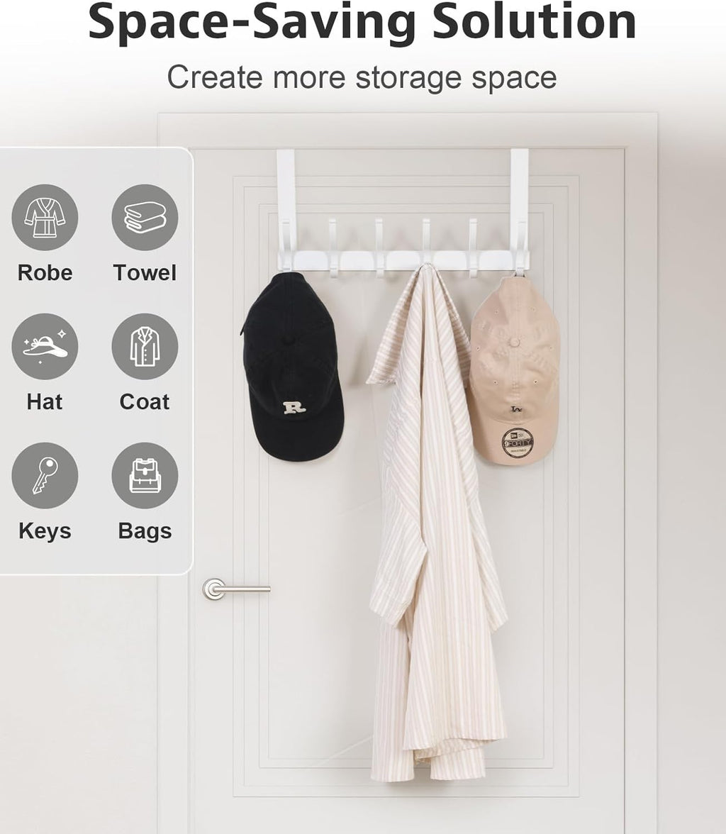 Optish Over The Door Hooks, Door Hanger Hooks for Hanging, Over The Doors Towel Racks for Bathroom, Coat Rack Dorm Essentials (1Pack, White, Fit 1-3/4" Doors)