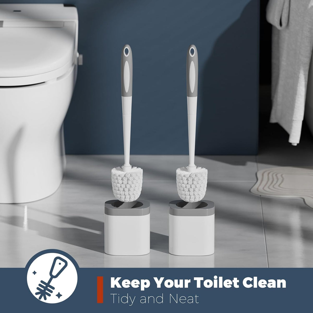 Holaloha Toilet Brush, 2 Pack Toilet Brush and Holder Set Bathroom Accessories, Toilet Bowl Brush and Holder for Bathroom, White