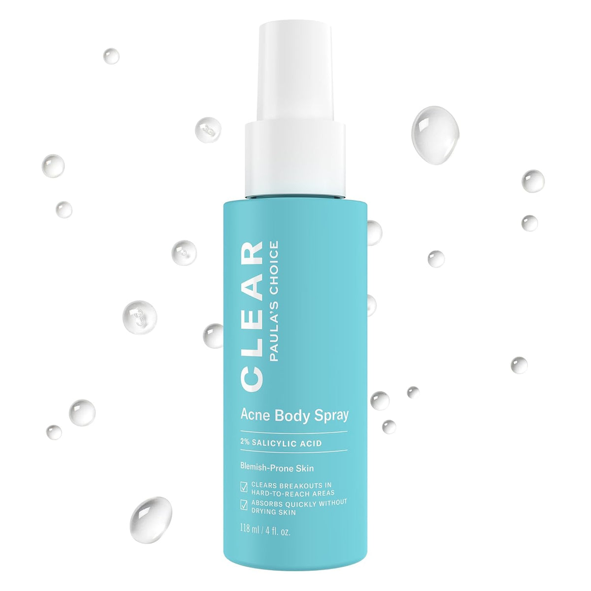 Paula's Choice CLEAR Exfoliating Back & Body Acne Spray, Bacne Spray with 2% BHA Salicylic Acid Back Acne Treatment for Clogged Pores, Blackheads & Breakouts, Alcohol-Free, Fragrance-Free, 4 Fl Oz