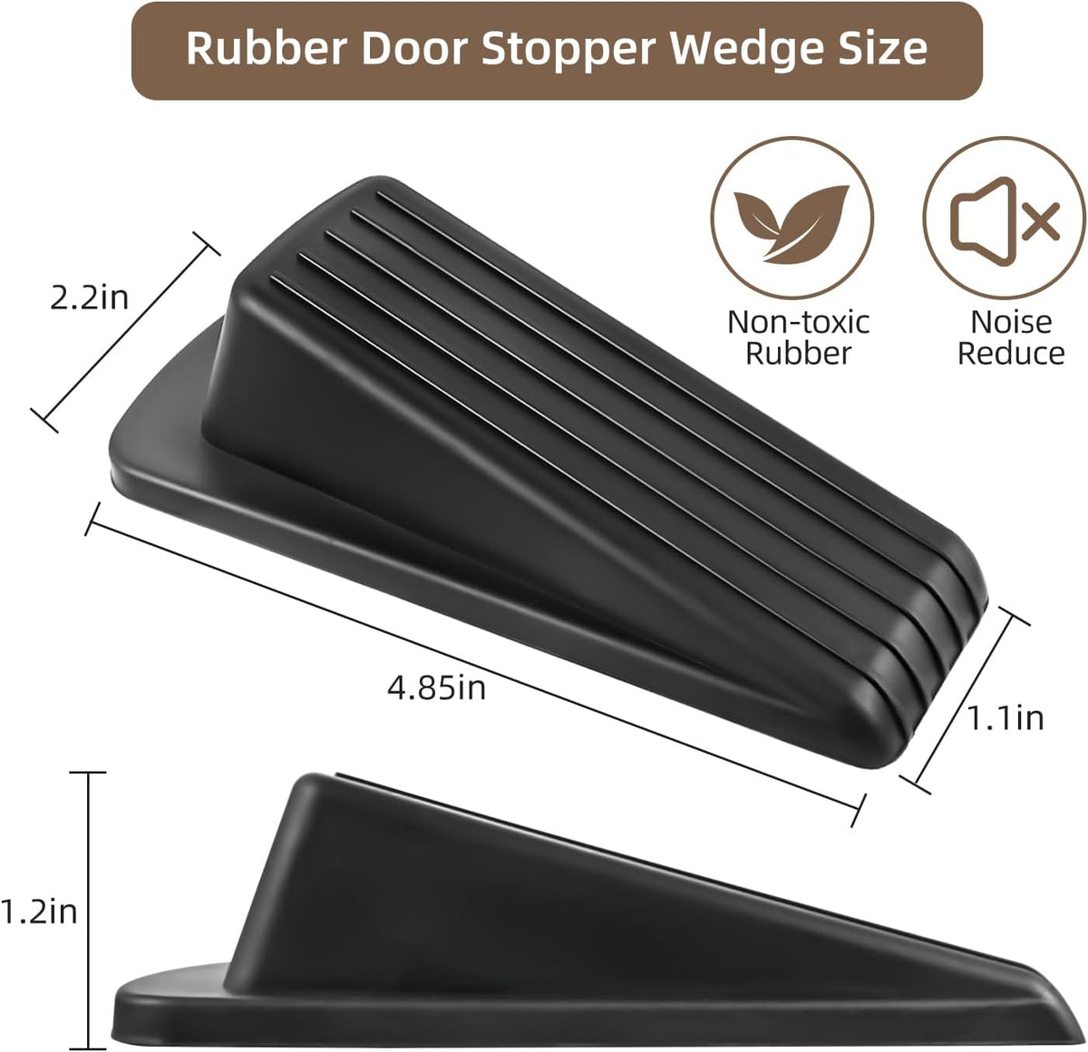 JZWBLILY Door Stoppers for Bottom of Door on Floor, Premium Rubber Door Stopper Wedge, Floor Sturdy Stackable Door Stops for Carpet Heavy Duty Door, Door Gaps (Black, 2 Pack)