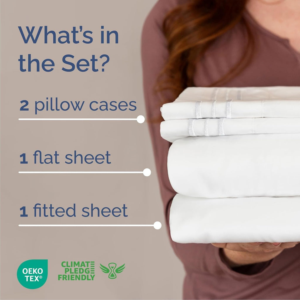 Queen Size 4 Piece Sheet Set - Comfy Breathable & Cooling Bed Sheets Set - Hotel Luxury Bedding for Women, Men, Kids, Teens, Boys & Girls - Deep Pockets, Ultra-Soft, Wrinkle Free - Oeko-Tex - White