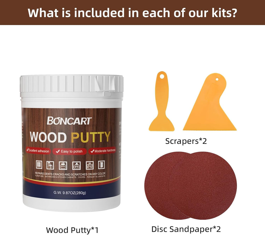 BONCART Wood Filler,Wood Putty,Wood Filler Paintable,Wood Repair Putty Stainable,9.87 Ounce White Wood Filler,Wood Furniture Repair kit,Quickly Repair Any Broken and defective Wooden Furniture