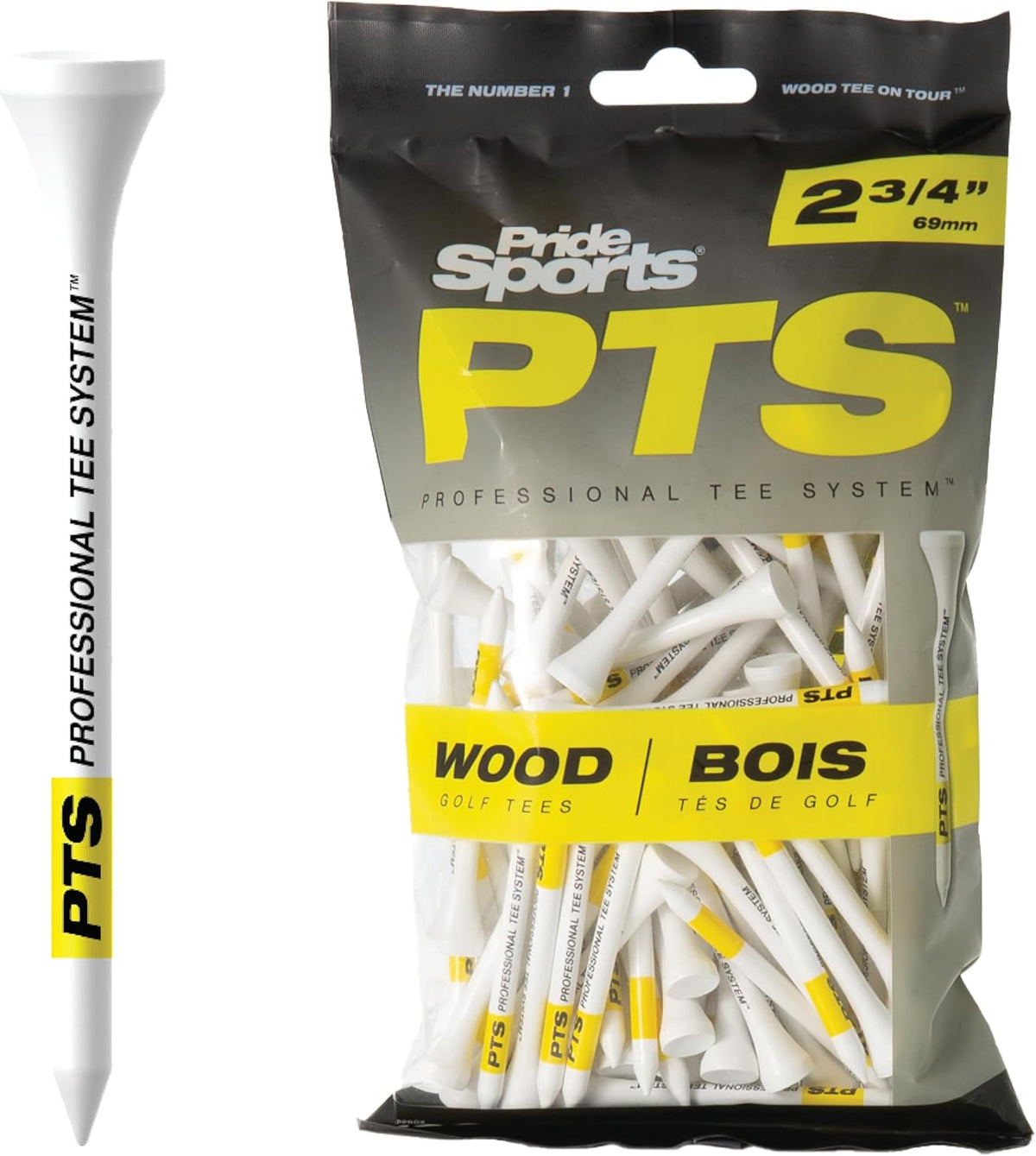PrideSports PTS Wood Golf Tees | 100 Count, 2-3/4 Inch | #1 Wood Tee on Tour | Best for Drivers & Woods