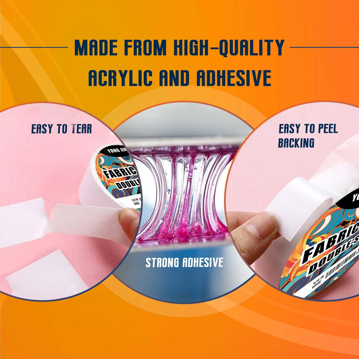 YONGJIN Double-Sided Fabric Tape (2 Rolls) - No Sewing or Ironing Required, Perfect for Quick Clothing Repairs, Fabric Bonding, Adhesive Cloth Tape for Hemming and DIY Crafts (1/4inch+1/2inch)