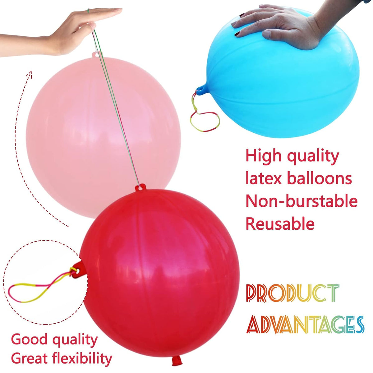 LEEZZIZZ 30Pcs Punch Balloons, Thickened Neon Punching Balloon Heavy Duty Party Favors for Kids with Rubber Band Handle, Bouncy Balls for Birthday Weddings Goodie Bag Stuffer Supply