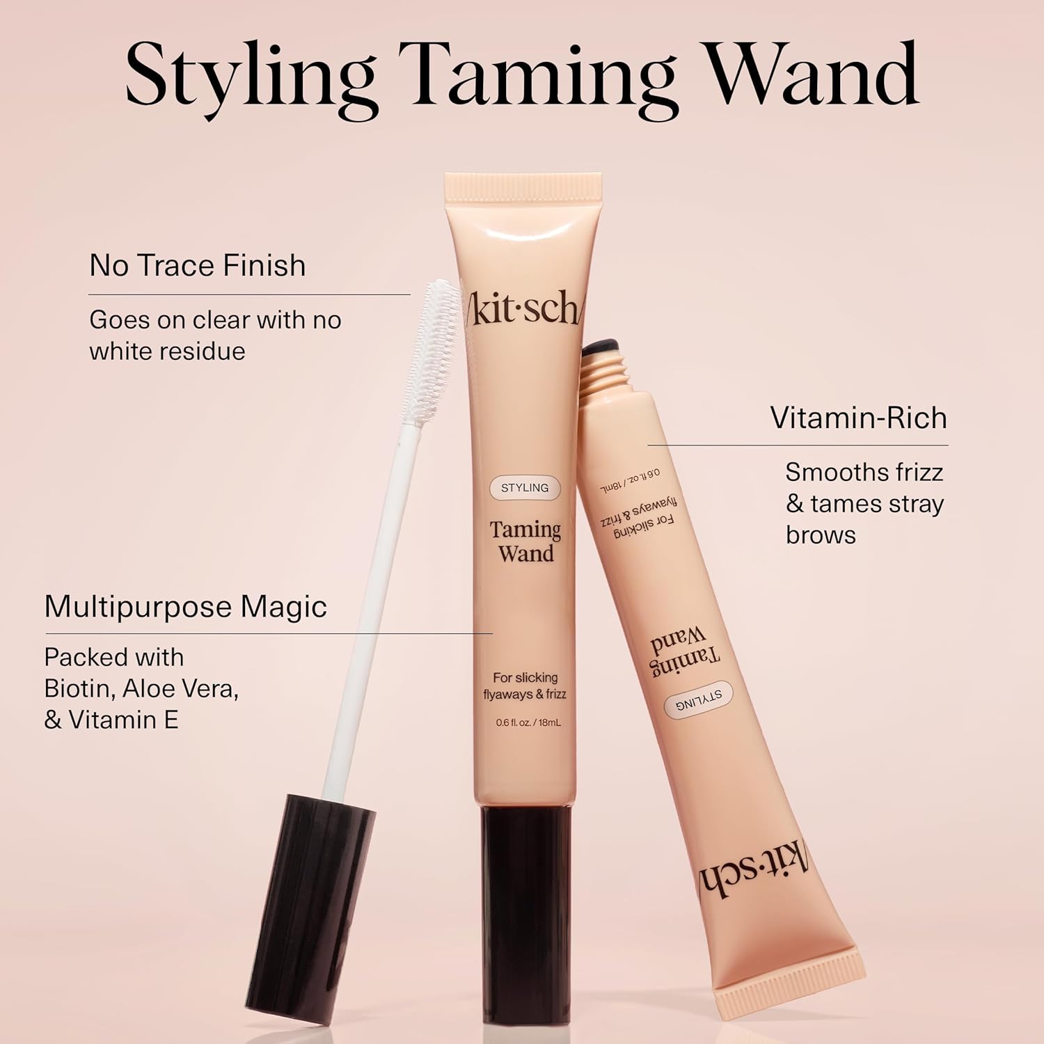 Kitsch Hair Taming Wand - Fly Away Stick For Hair with Biotin, Aloe & Vitamin E | Clear Hair Mascara for Flyaways, Slick Back Style | Travel Size, Ideal Gifts for Women - 18mL