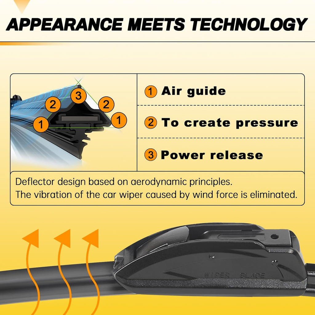 AUTOBOO 26" and 16" Windshield Wipers Blades (Pack Of 2),OEM Quality Premium All-Seasons Wiper blades,Stable and Quiet Armor wiper blades