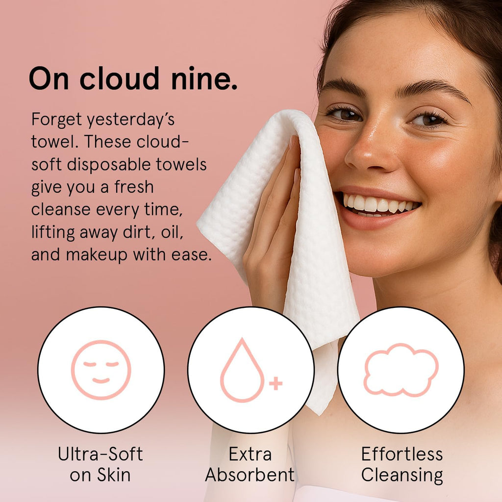 grace & stella Face Towels Disposable - Travel Essentials - Ultra-Soft & Absorbent Face Wipes Towelettes - XL Facial Towels for Cleansing & Makeup Removal - Lint-Free Facial Tissue - Vegan (60 Count)