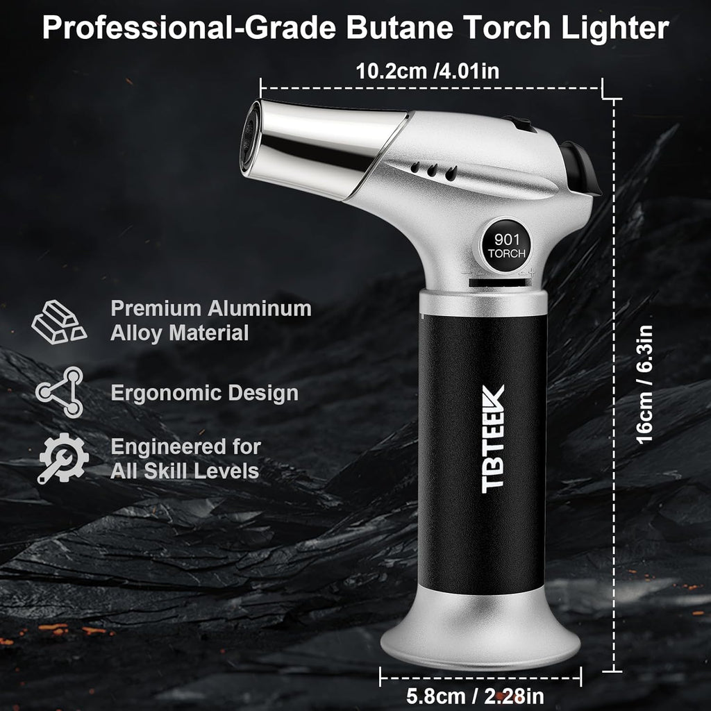 TBTEEK Butane Torch, Kitchen Torch Cooking Torch with Safety Lock & Adjustable Flame for Cooking, BBQ, Baking, Brulee, Creme, DIY Soldering(Butane Not Included)