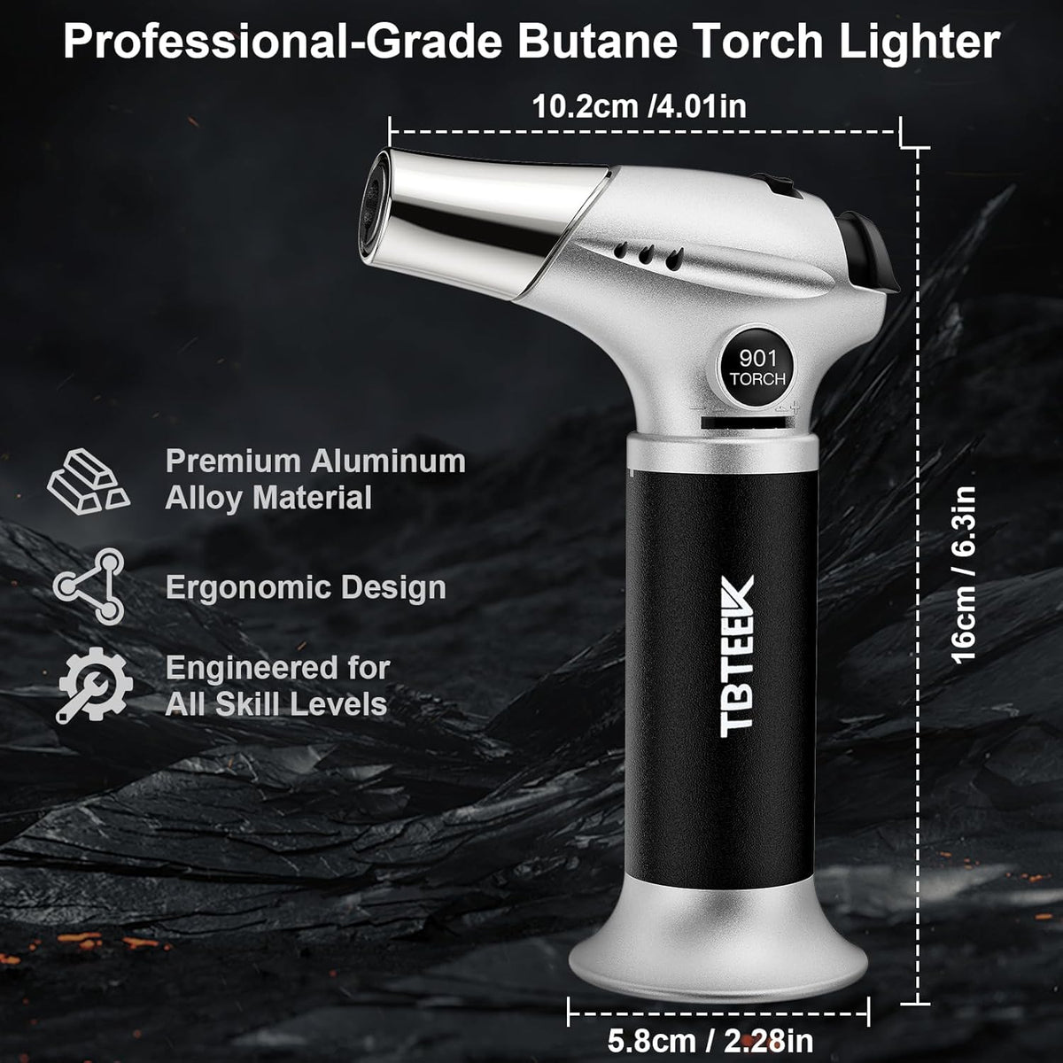 TBTEEK Butane Torch, Kitchen Torch Cooking Torch with Safety Lock & Adjustable Flame for Cooking, BBQ, Baking, Brulee, Creme, DIY Soldering(Butane Not Included)
