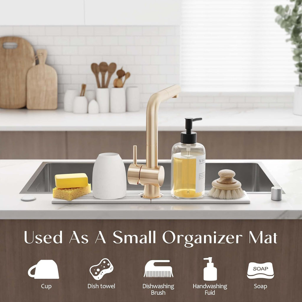 Eormoe Faucet Mat for Kitchen Sink – Diatomite Stone Drying Mat & Sink Protectors, Prevent Moisture – Sink Splash Guard Water-Absorbing Stone Tray for Kitchen Counter Decor (Light Grey, 23.6" x 3.9")
