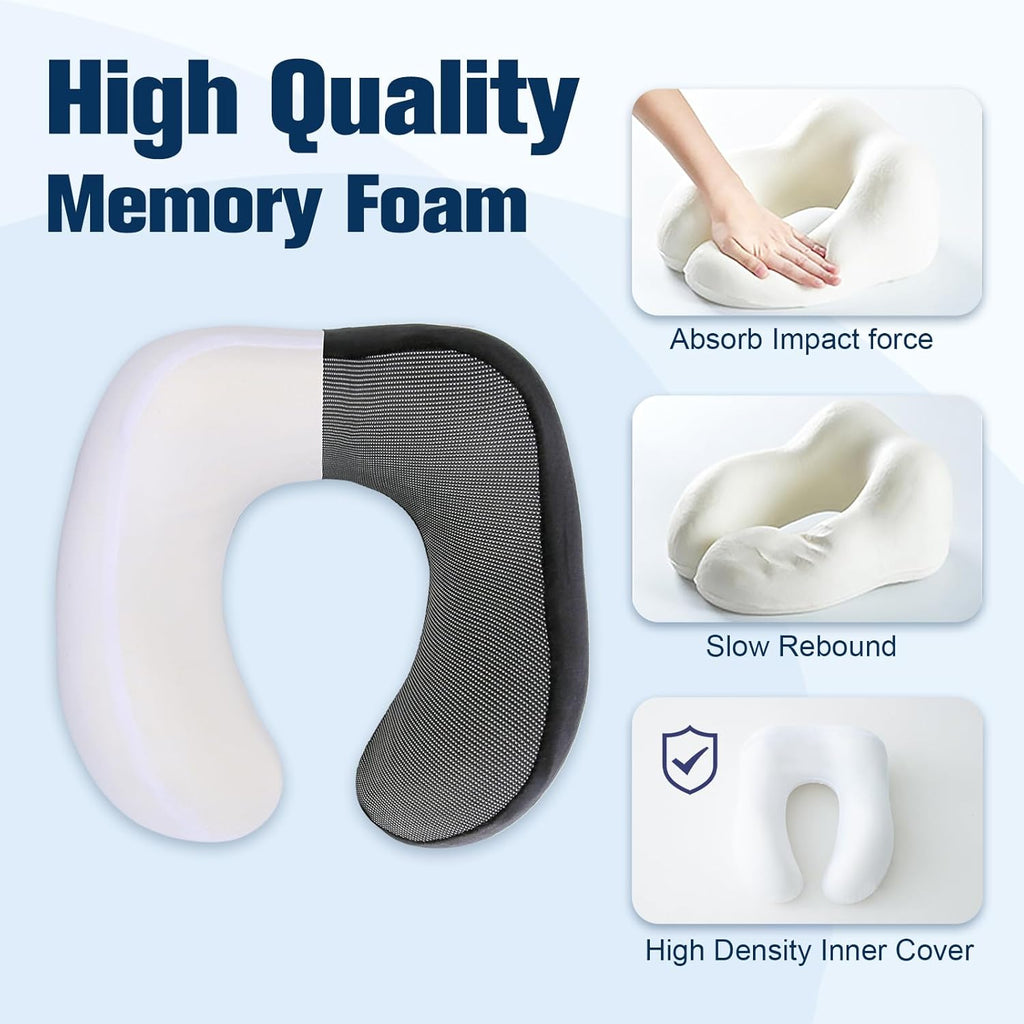 Cirorld Neck Pillow for Traveling, Travel Pillows for Airplanes,100% Pure Memory Foam Travel Neck Pillow, Adjustable Flight Pillow, Portable Plane Accessories with Eye Mask, Earplugs, Carry Bag