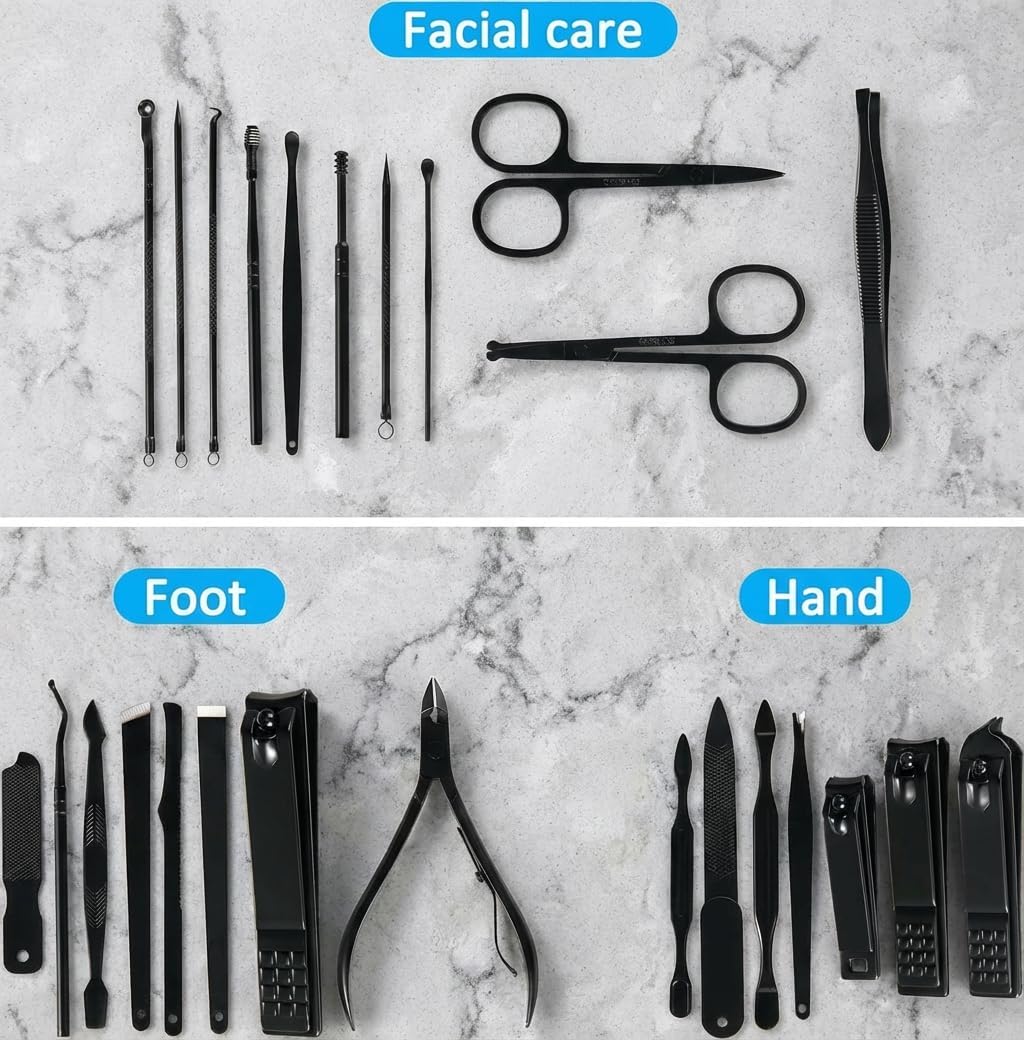 MINKINH Manicure Set Professional Nail Clipper Kit-26 Pieces Stainless Steel Manicure Kit,Nail Care Tools with Luxurious Travel Case (Brown)