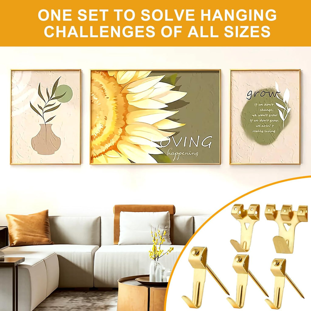 KURUI 303Pcs Picture Hanging Kit, Picture Hangers Assorted Kit with Heavy Duty Picture Hanging Hooks/Hardware Nails/Sawtooth/Wire/D Rings/Level, Metal Picture Wall Hooks for Frame Canvas Mounting