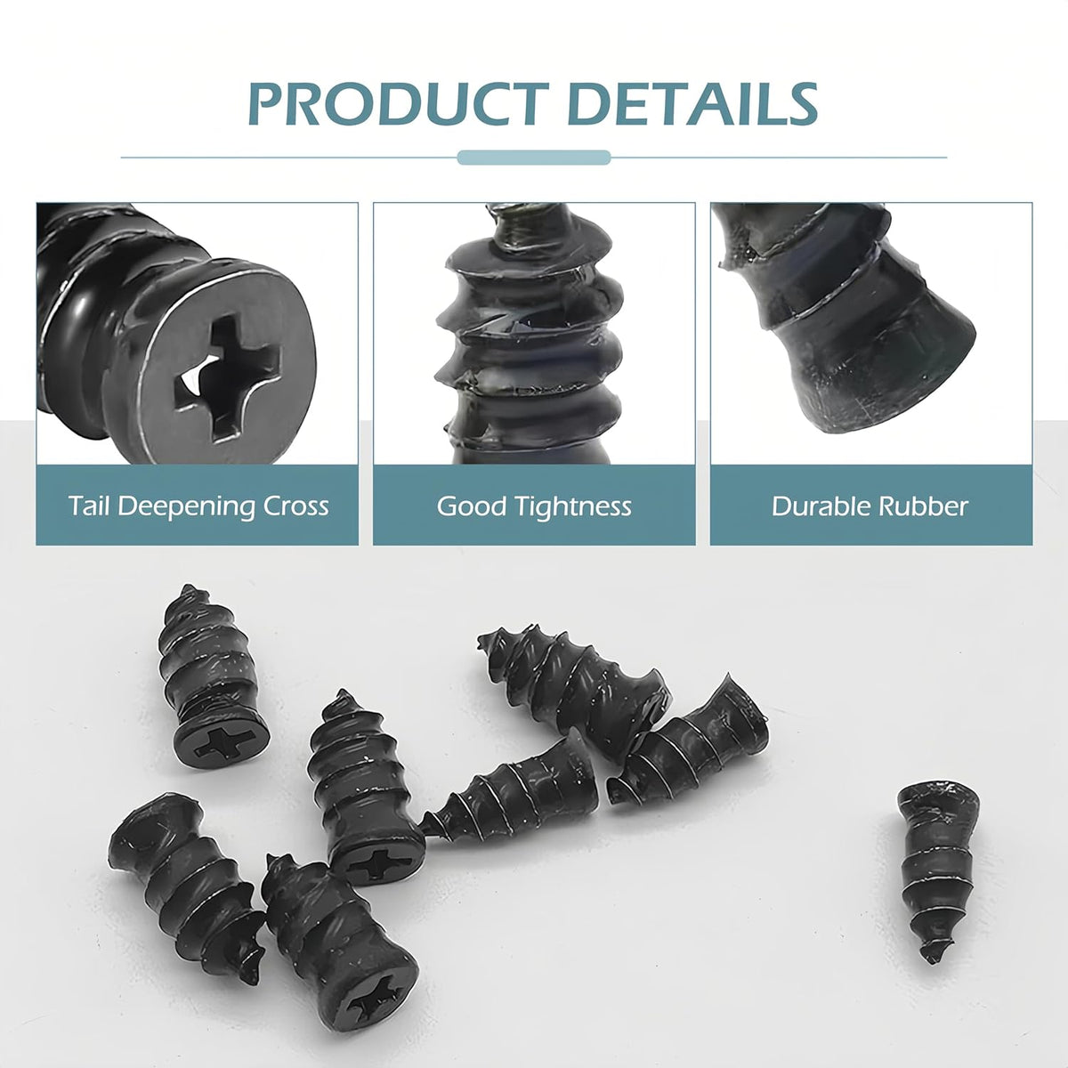 60 PCS Tire Repair Rubber Nail, Vacuum Tire Repair Kits Spiral Rubber Screws, Fast Self-Service Tool for Car, Truck, Motorcycle, Tractor Tire Puncture Repair (Black)