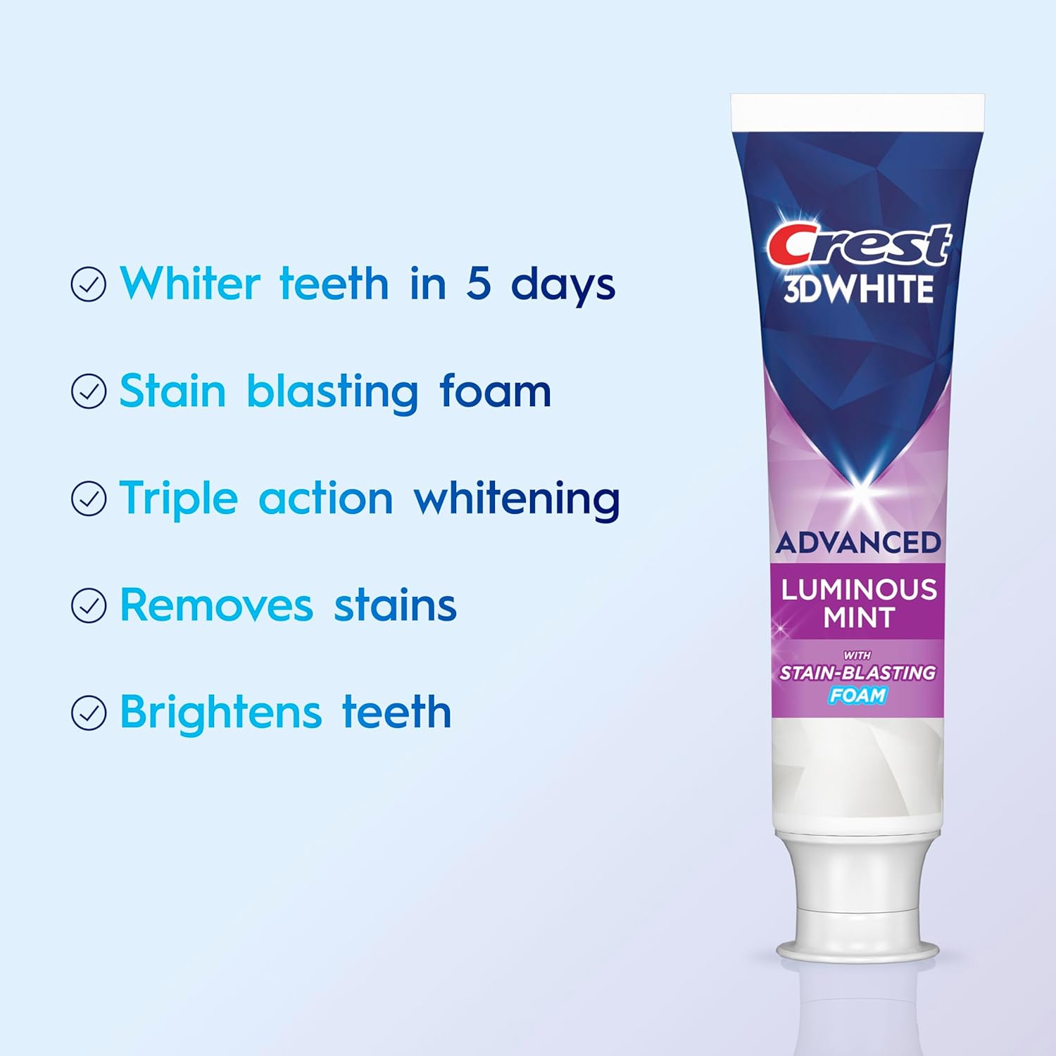 Crest 3D White Advanced Luminous Mint Teeth Whitening Toothpaste, Crest Toothpaste, 3.7 oz Pack of 4 - Helps Remove Surface Stains, Whitens Teeth, Strengthens Tooth Enamel, Protects Against Cavities