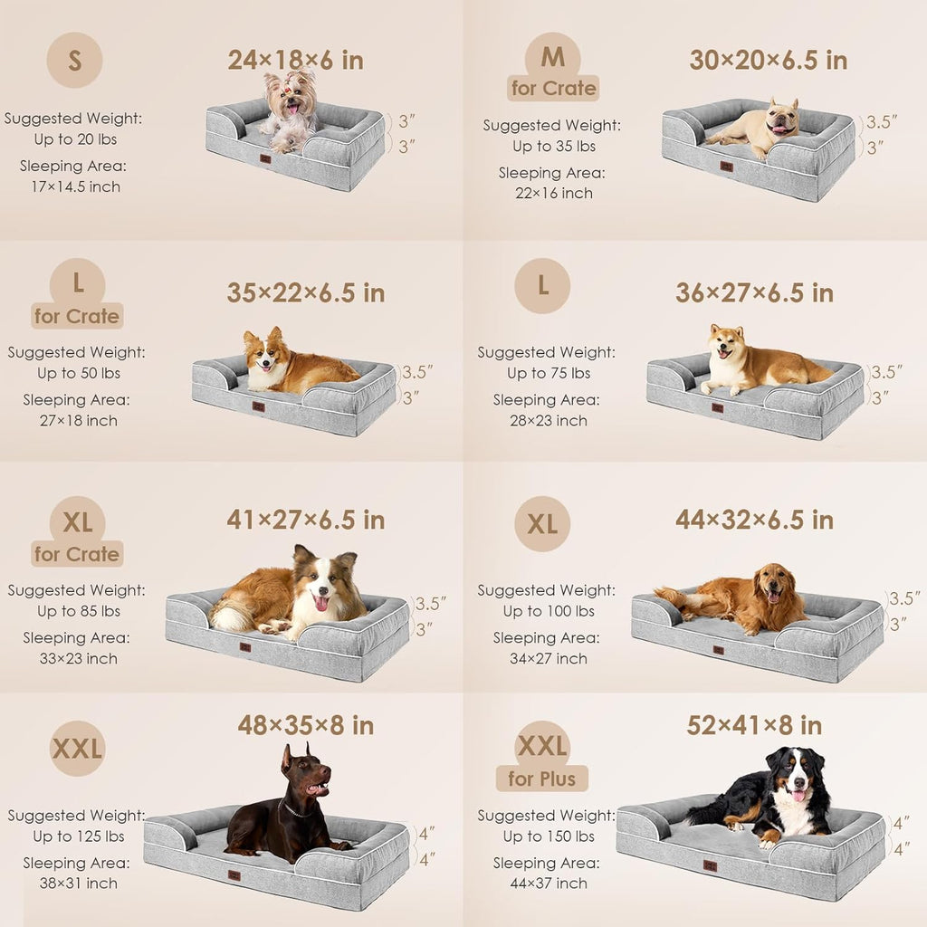 EHEYCIGA Orthopedic Dog Beds for Extra Large Dogs 44x32Inch, Waterproof Memory Foam XL Pet Bed with Sides, Non-Slip and Egg-Crate Foam Big Dog Couch Bed with Washable Removable Cover, Grey