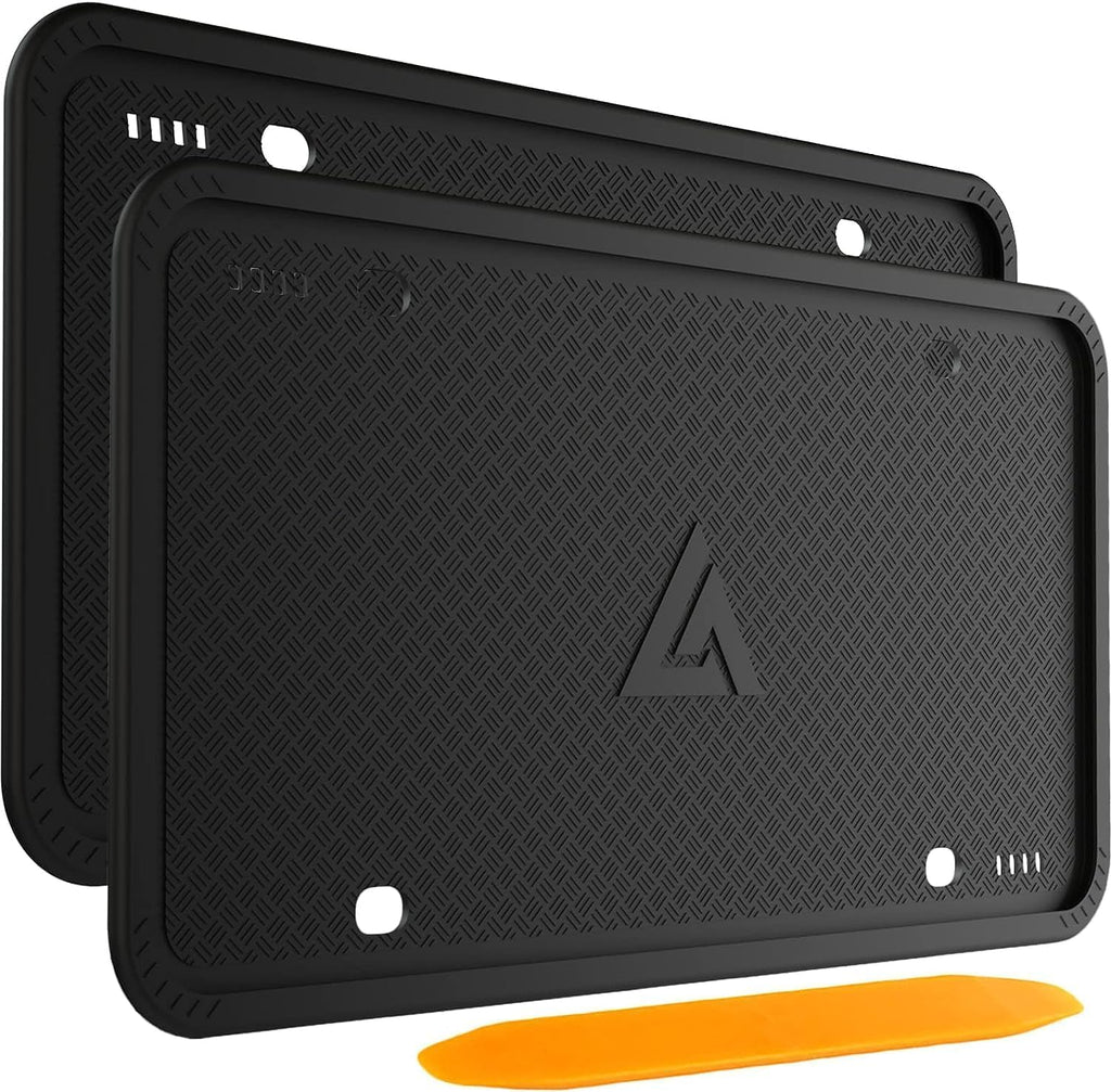 Aujen Silicone License Plate Frames Black, 2 Pack Car License Plate Frame, Universal US Black License Plate Holders Brackets Rust-Proof, Weather & Rattle-Proof, Car Accessories