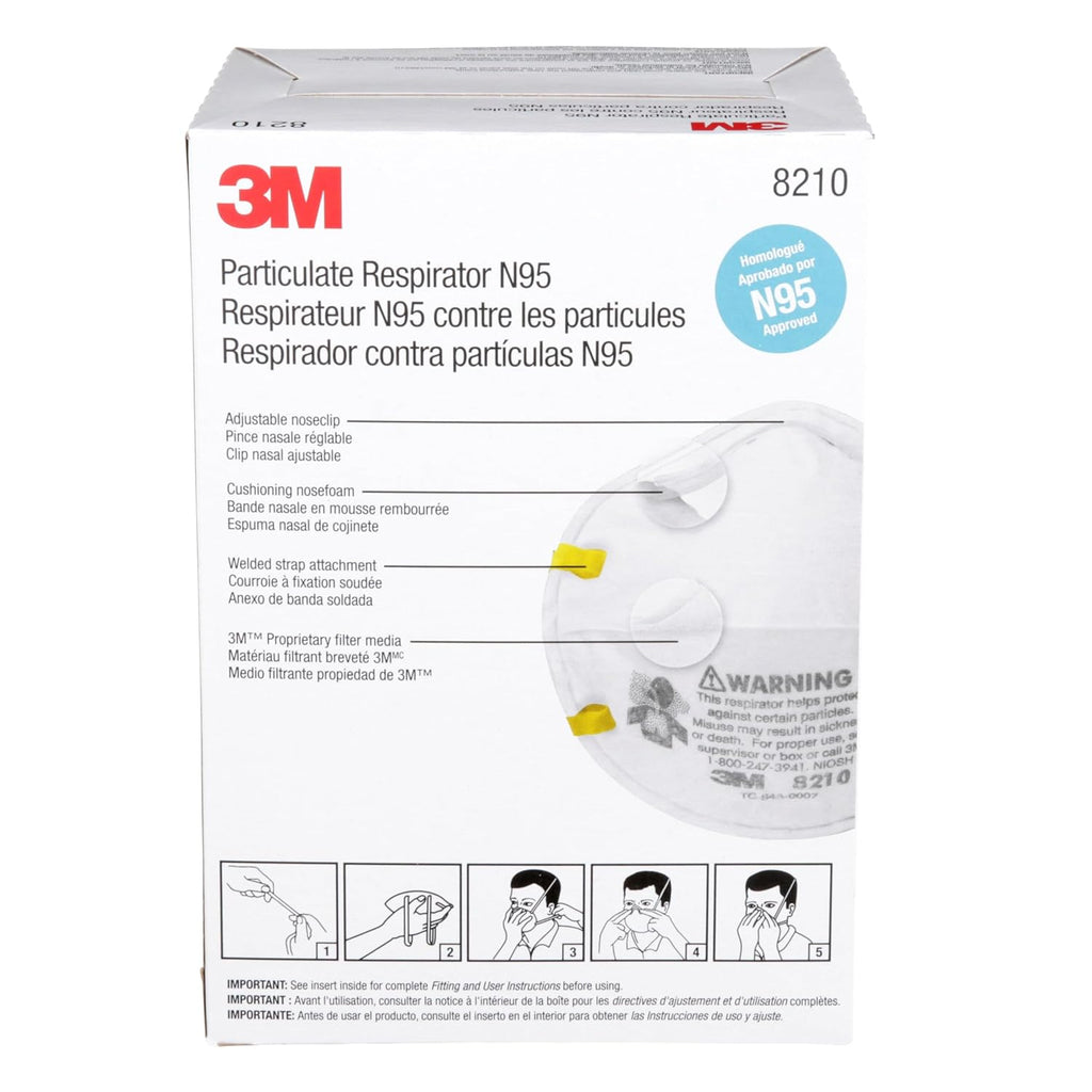 3M 8210 Particulate Respirator, N95, Pack of 20 Disposable Respirator, NIOSH APPROVED, Two-Strap Cup Style Design, Lightweight with Cushioning Nose Foam