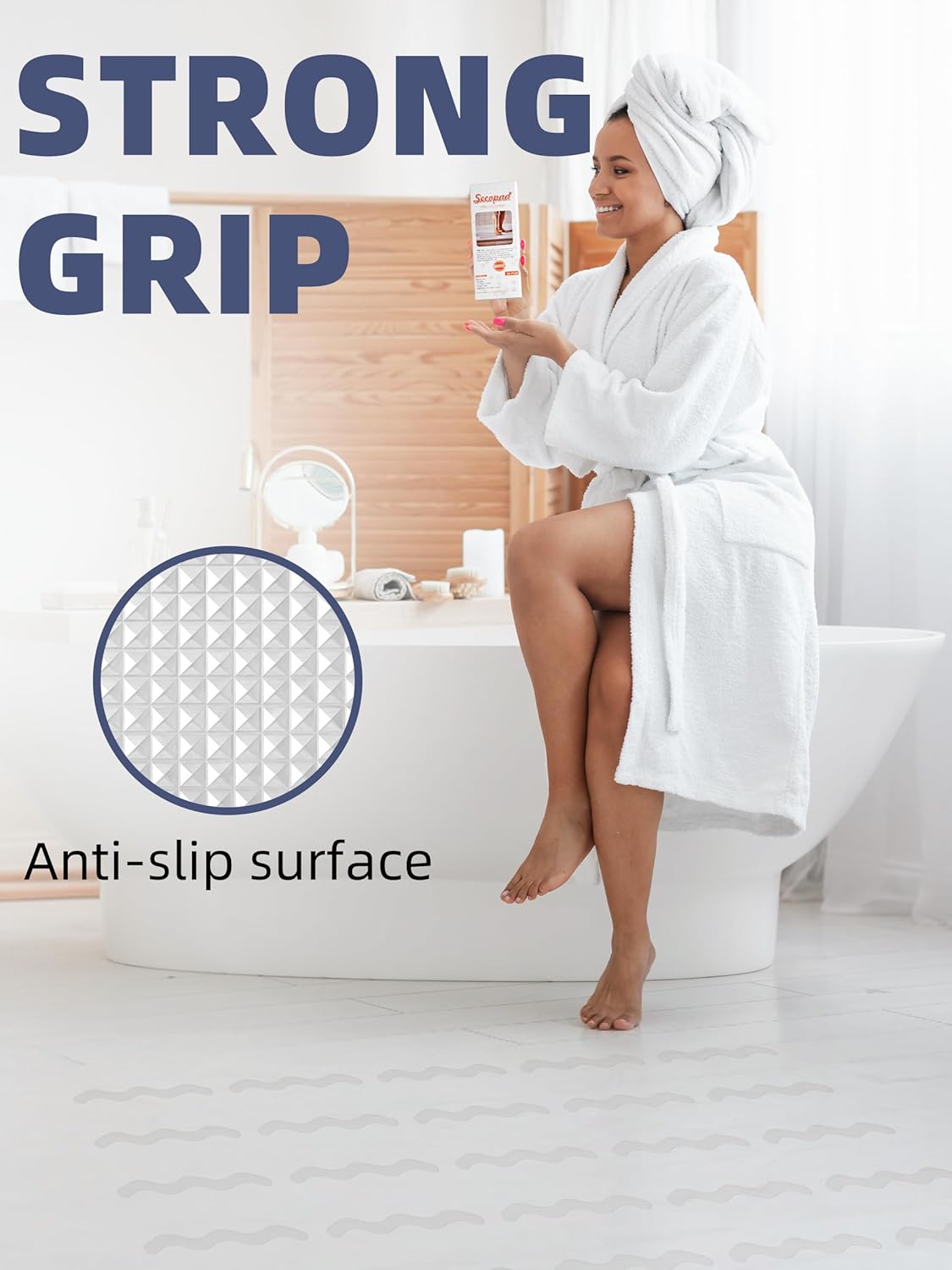 Secopad Patented Anti Slip Shower Stickers, Adhesive Decals Safety Strips with Scraper for Bath Tub, Shower Floor, Stairs, 24 Pieces (Clear)