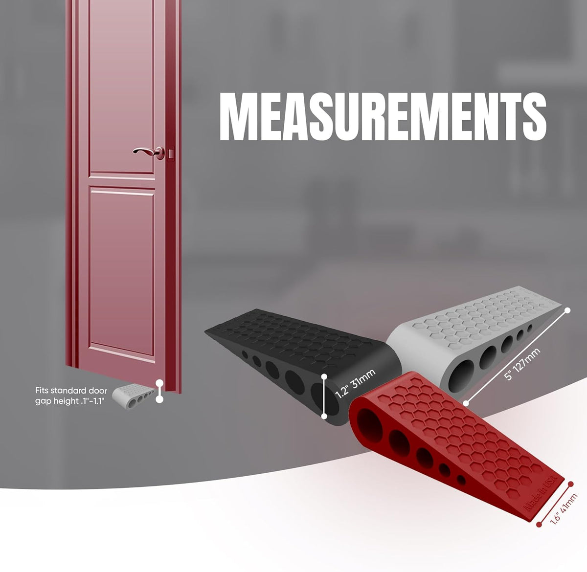 Door Stoppers for Bottom of Door Premium Floor Rubber Door Stop Wedge Made in USA Heavy Duty Honeycomb Design for Carpet, Tile, Ideal for Home, School, Commercial, Gray 2-Pack