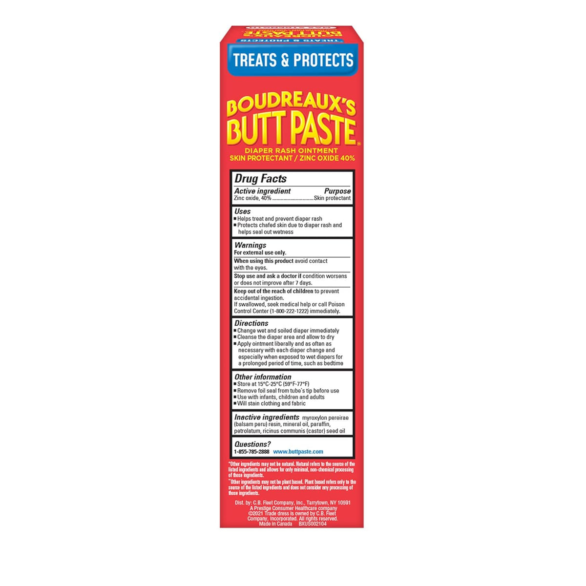 Boudreaux’s Butt Paste Max Strength Diaper Rash Cream for Baby, Ointment With Zinc Oxide, 4 oz Tube