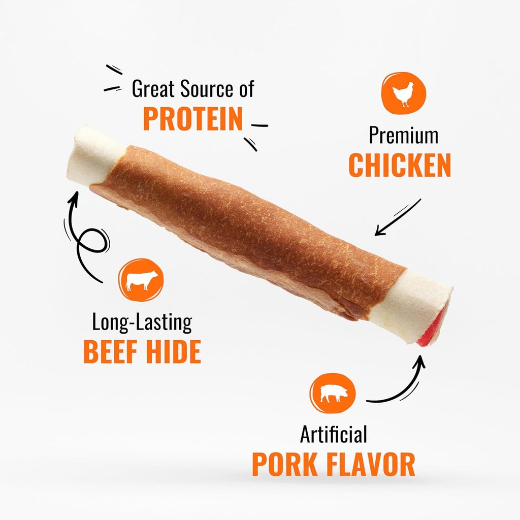 Good ‘n’ Fun Triple Flavor Rolls for Large Dogs, Treat Your Dog to Long-Lasting Chews Made with Real Beef Hide and Chicken, 6 Count