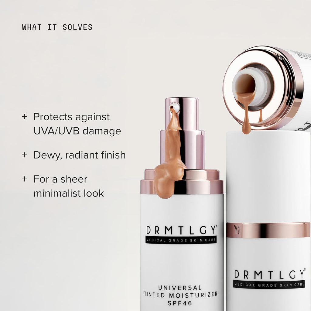 DRMTLGY Universal Tinted Moisturizer SPF 46 – Hydrating Dewy Tinted Sunscreen for Face with Zinc Oxide & Octinoxate – Niacinamide & Hyaluronic Acid – Broad Spectrum Lightweight Daily SPF, 1.7 oz
