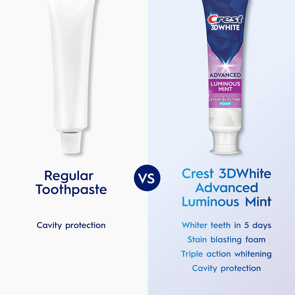 Crest 3D White Advanced Luminous Mint Teeth Whitening Toothpaste, Crest Toothpaste, 3.7 oz Pack of 4 - Helps Remove Surface Stains, Whitens Teeth, Strengthens Tooth Enamel, Protects Against Cavities