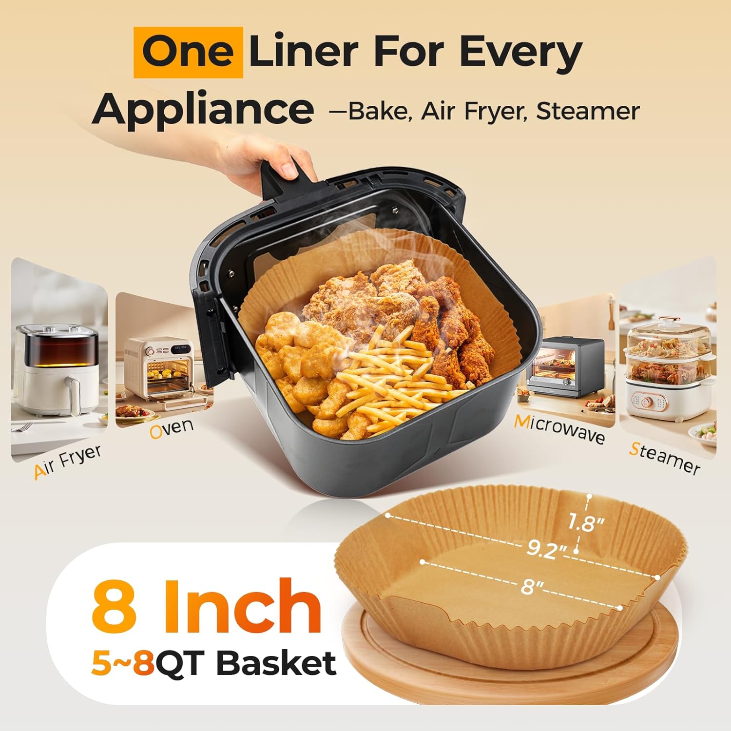 Air Fryer Paper Liners, 125Pcs Parchment Paper, Air Fryer Liners Disposable for Microwave, Non-Stick Air Fryer Liner Square Free of Bleach (8IN)