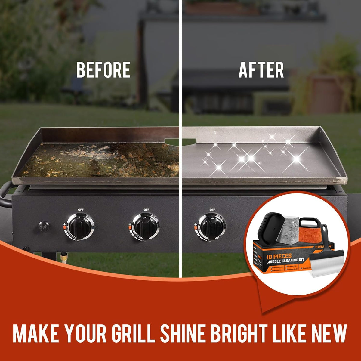 AWEASROY Griddle Cleaning Kit for Blackstone, Flat Top Grill Cleaning Kit with Grill Stone, Griddle Scraper & Griddle Brush Easy to Remove Stain