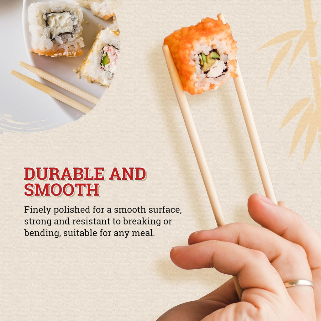 52USA Disposable Bamboo Chopsticks (100 Sets) - 9'' Long, UV Treated, Individually Wrapped Japanese and Chinese Wooden Chopsticks Bulk