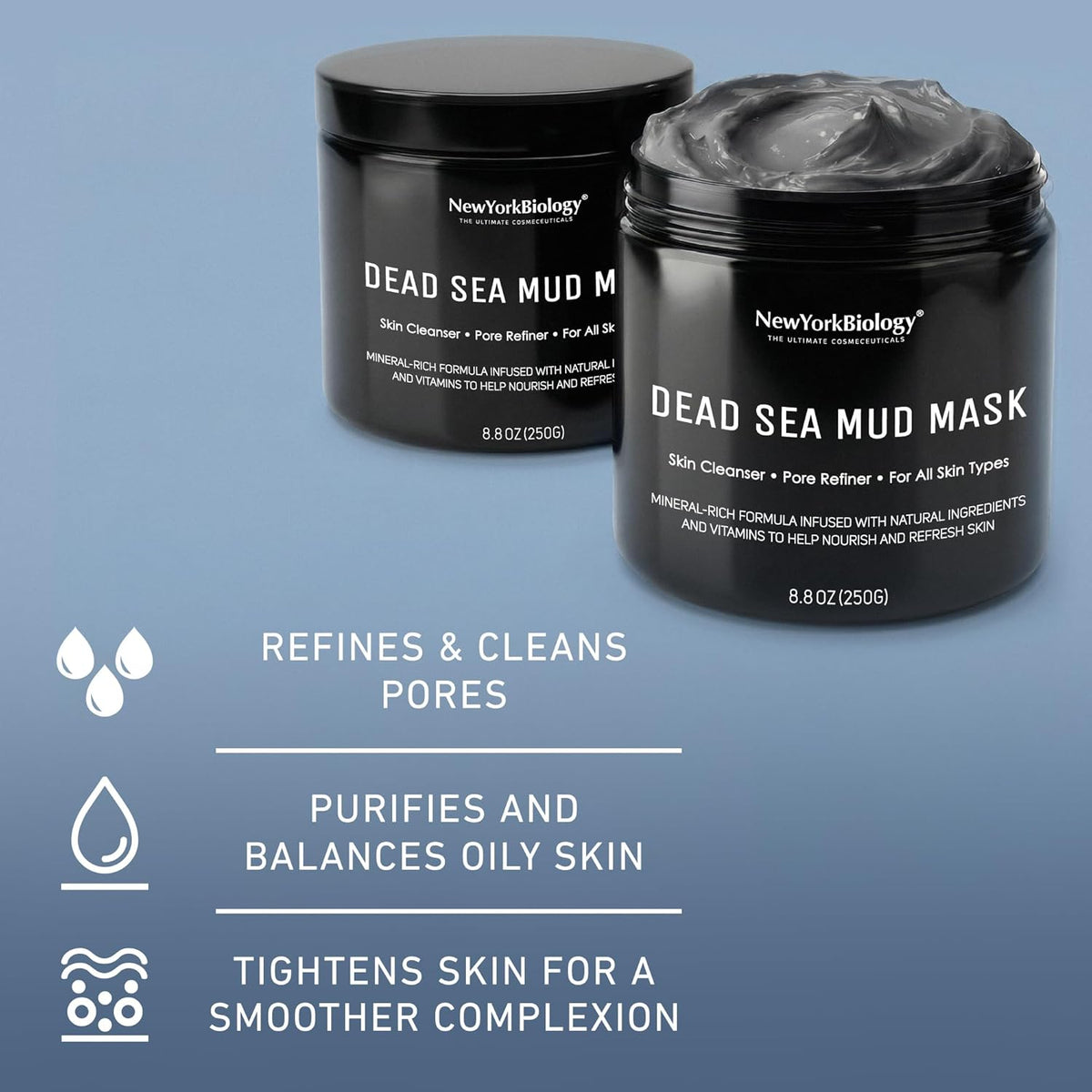 New York Biology Dead Sea Mud Mask for Face and Body | Spa Quality Pore Refiner for Oily Skin | Natural Skincare for Women & Men | Tighten Skin for A Healthier Complexion | 8.8 oz