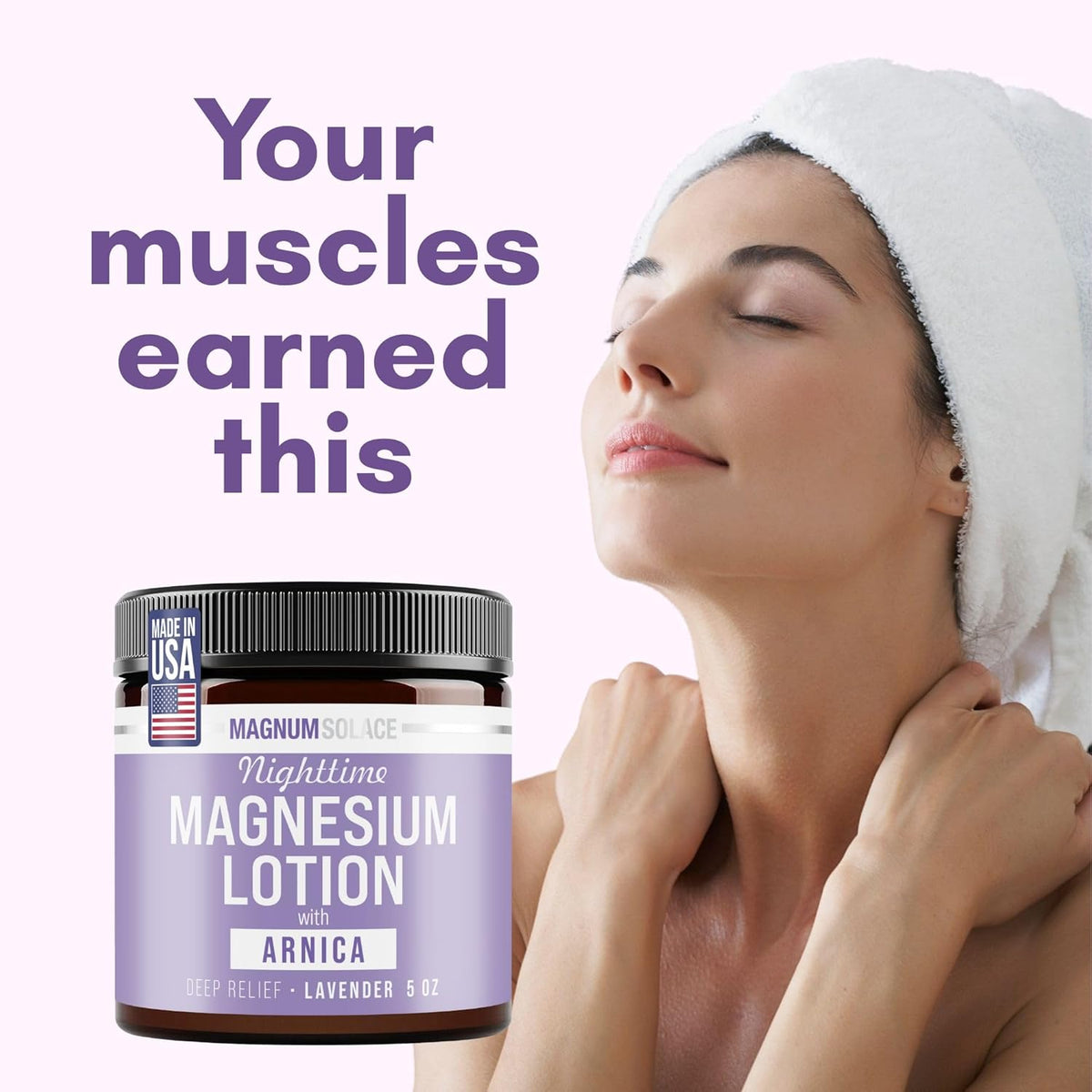 Magnum Solace Nighttime Magnesium Lotion with Arnica – Highly Concentrated Magnesium for Muscles & Joints – Apply to Legs or Feet Before Bed – Skin-Friendly