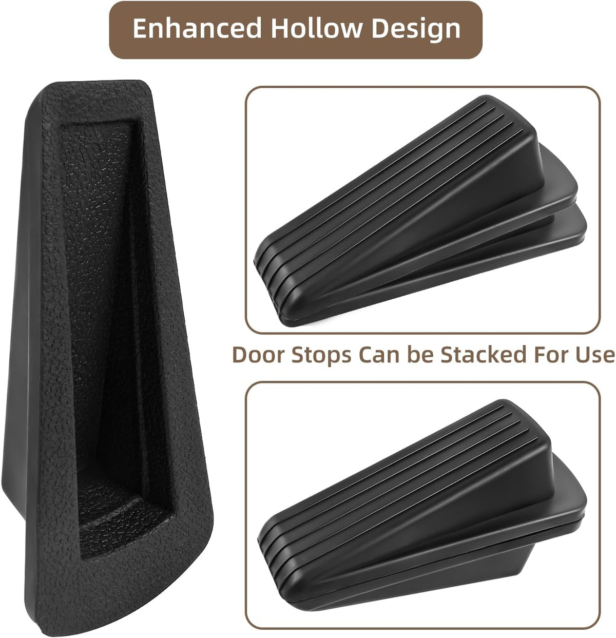 JZWBLILY Door Stoppers for Bottom of Door on Floor, Premium Rubber Door Stopper Wedge, Floor Sturdy Stackable Door Stops for Carpet Heavy Duty Door, Door Gaps (Black, 2 Pack)