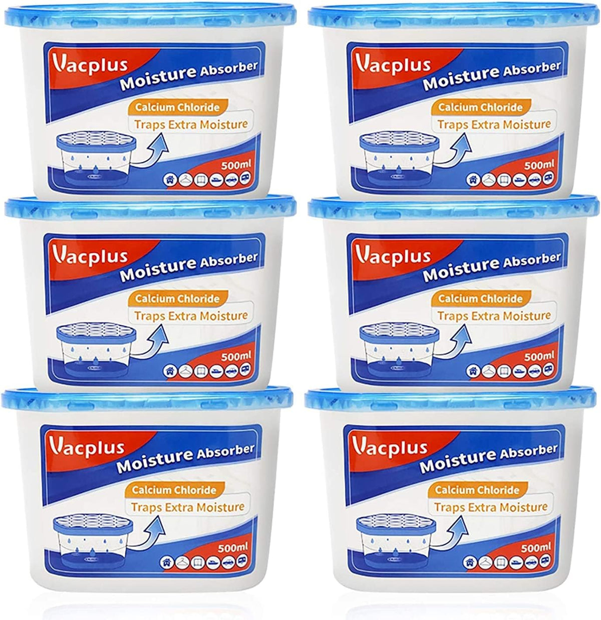 Vacplus Moisture Absorbers 6 Pack, Portable Humidity Absorber Boxes for Your Bathroom, Closet & Car, Dehumidifier with Fragrance Free, 10.5 Oz