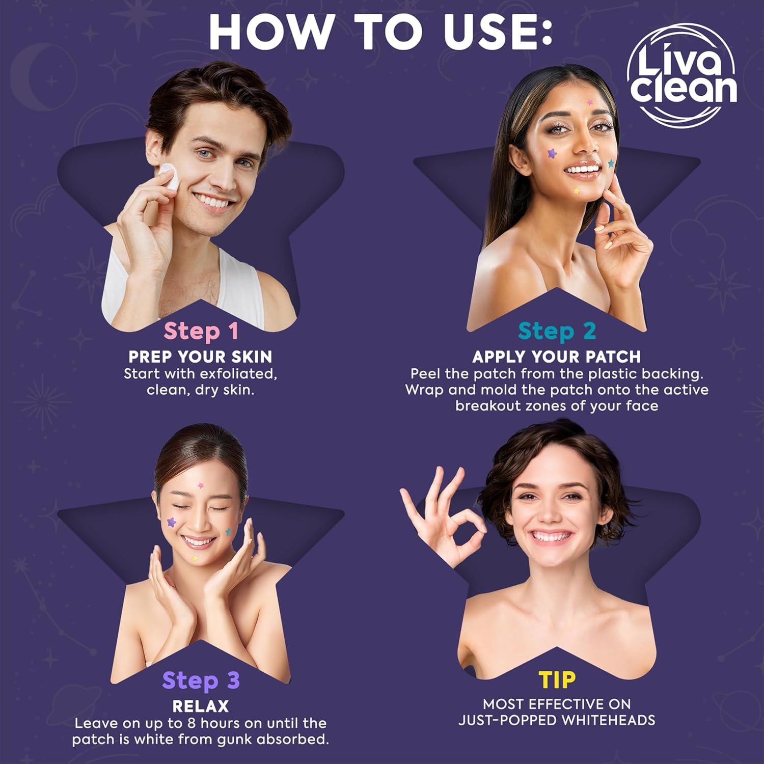 Livaclean Star Pimple Patches for Face w/ Hydrocolloid, Tea Tree oil & Salicylic Acid - Zit Stickers, Hydrocolloid Acne Patches for Face - Cute Pimple Patch, Acne Stickers | w/Hydrocolloid, Salicylic Acid, Tea Tree, Healing Stickers, Zit Superstar