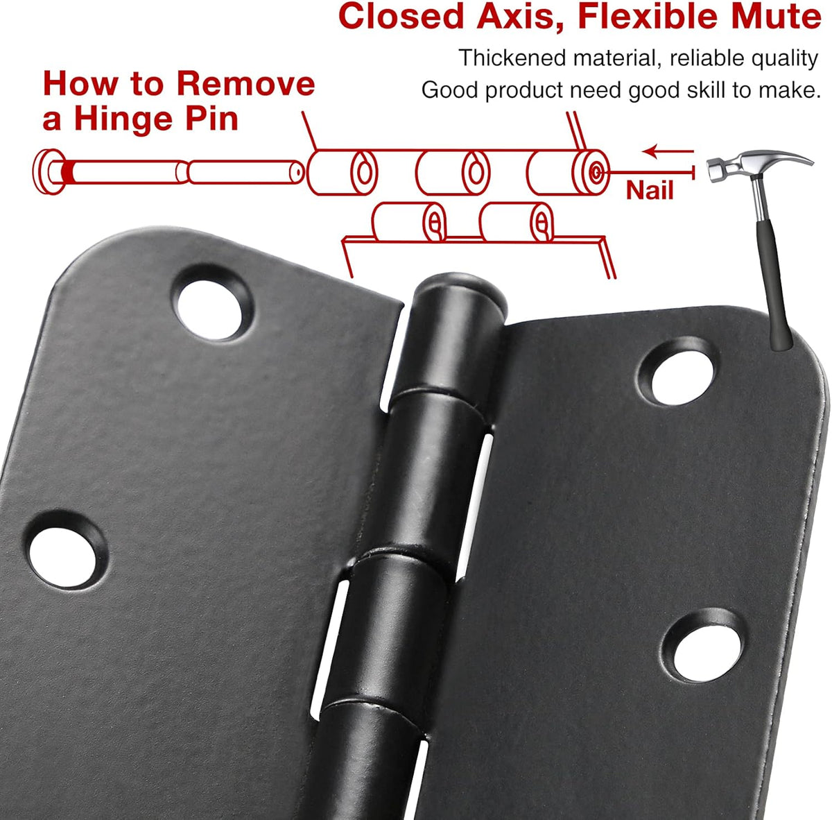 30 Pack Rounded Matte Black Door Hinges 3.5 Inch 5/8" Radius Interior 3 1/2" Flat Iron Bifold Residential Standard Bedroom Indoor for Doors 3 ½"Hardware Control H