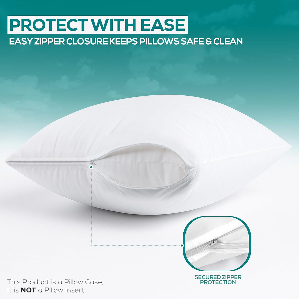 Set of 4 Pillow Protectors with Zipper Standard Size, Bed Bug and Dust Mite Proof Pillow Covers, Ultra Soft Pillow Encasements, Moisture Wicking and Waterproof Pillow Cases by Utopia Bedding (White)