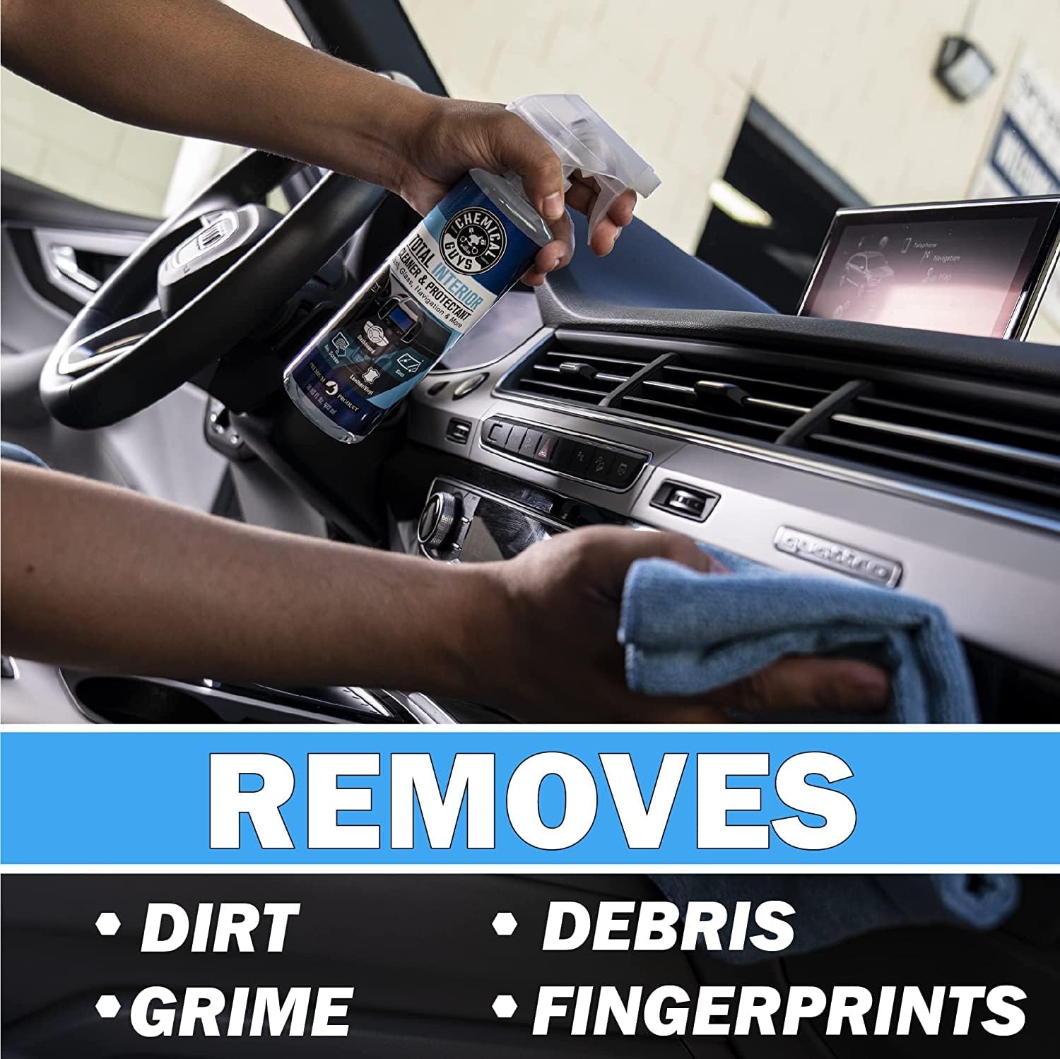 Chemical Guys Total Interior Cleaner & Protectant Interior Cleaner, Cleans & Protects Leather, Vinyl, Plastic, Rubber, Glass with a Streak-Free Finish — Cars, Trucks, SUVs, RVs, 16 oz