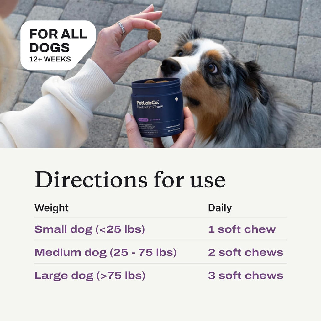 PetLab Co. Probiotics for Dogs, Support Gut Health, Occasional Diarrhea, Digestive Health & Seasonal Allergies - Pork Flavor - 30 Soft Chews - Packaging May Vary
