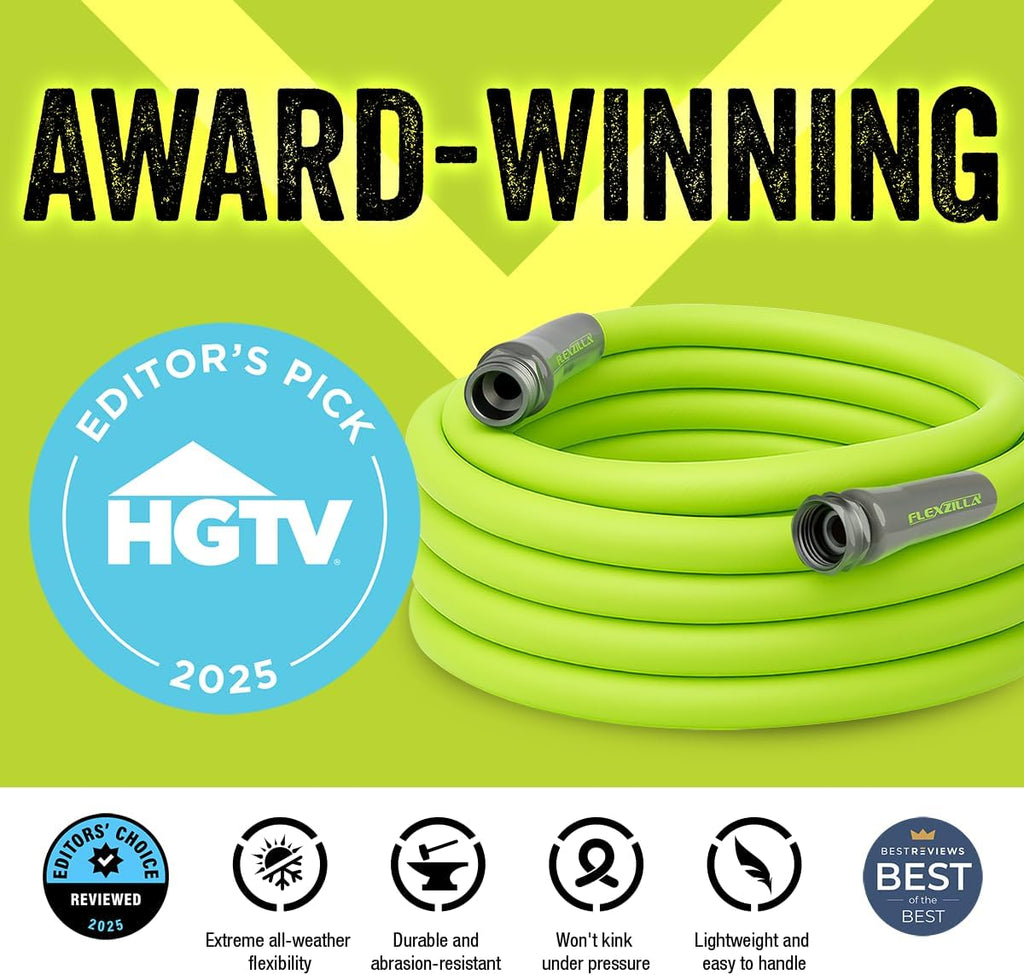 Flexzilla Garden Hose 5/8 in. x 50 ft., Lightweight All-Weather Water Hose, Durable and Flexible, Leak-Free Connections