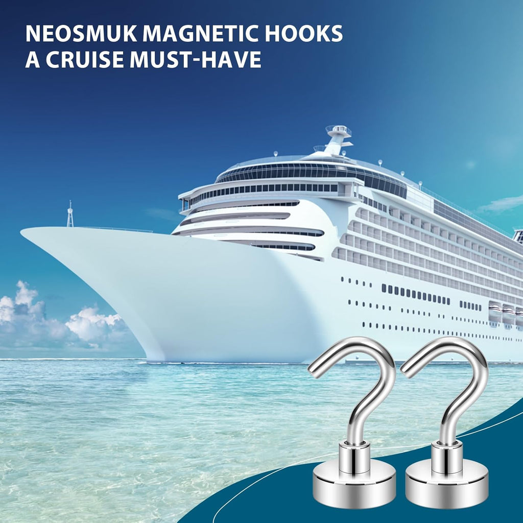 Neosmuk Magnetic Hooks, Heavy Duty 30lb+ Strong Magnet Hook for Cruise Cabins, Cruise Ship Essentials for Hanging, Metal Wall Refrigerator Hangers (Silver White, 10 Pack)